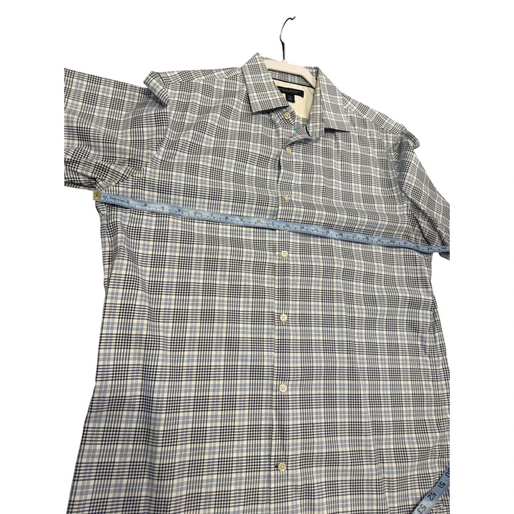 Banana Republic Non Iron Slim Fit Plaid Short Sleeve Button Up Shirt Men 16 16.5